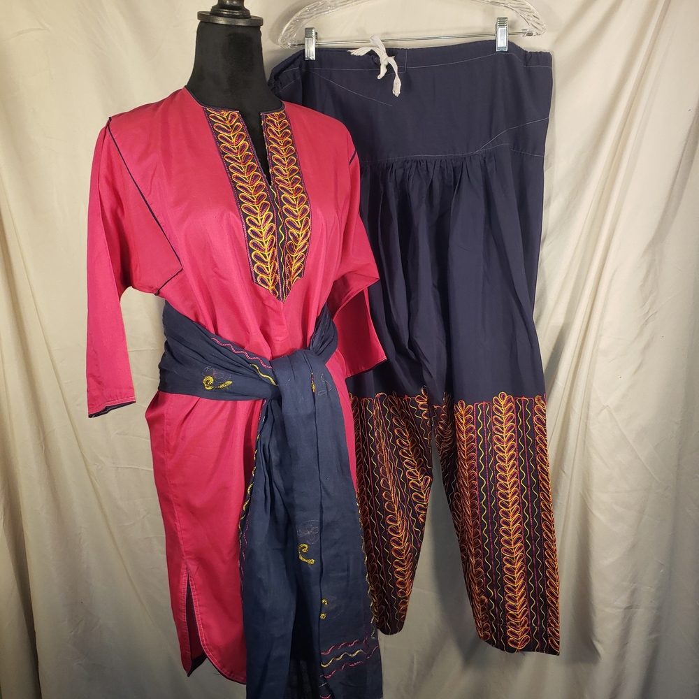 Embroidered Pink and Navy Women's Traditional Outfit